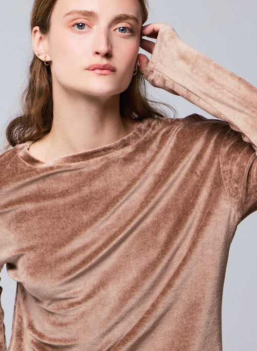 T-shirt Beige Col Bateau Manches Longues en Coton Organique / Modal / Elasthanne - MAJESTIC FILATURES