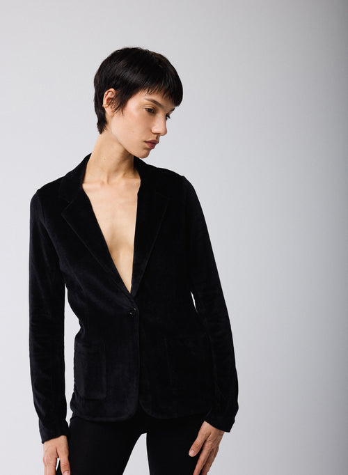 Schwarzes-Jacke mit langen Ärmeln aus organischer Baumwolle / Modal / Elastan - MAJESTIC FILATURES
