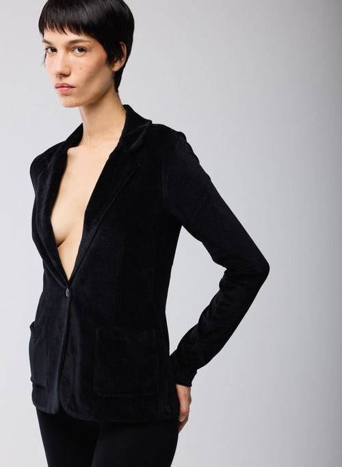Schwarzes-Jacke mit langen Ärmeln aus organischer Baumwolle / Modal / Elastan - MAJESTIC FILATURES