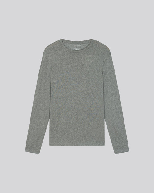 T-shirt Gris Col Rond Manches Longues en Coton / Cachemire - MAJESTIC FILATURES