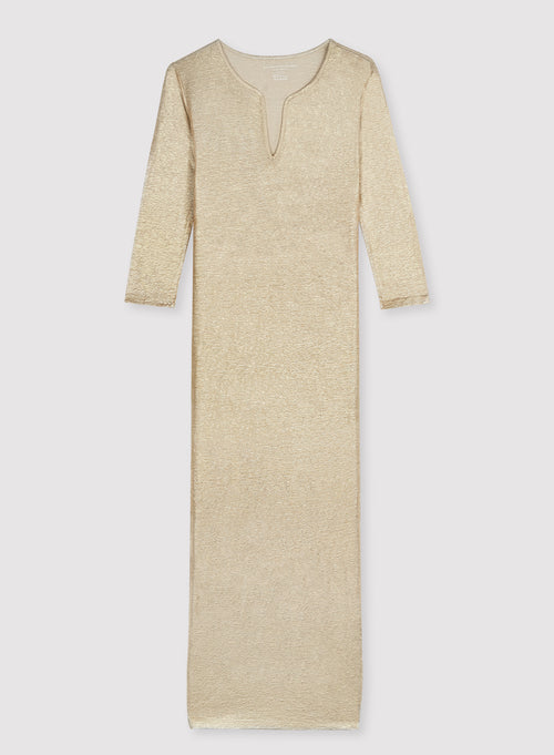Robe Djelaba Doré Manches Longues en Lin / Elasthanne - MAJESTIC FILATURES