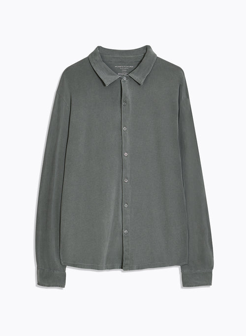 Chemise Grise Col Chemise Manches Longues en Coton organique / Elasthanne - MAJESTIC FILATURES