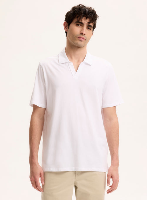 Weißes Poloshirt mit kurzen Ärmeln Polokragen aus Bio-Baumwolle / Elasthan - MAJESTIC FILATURES