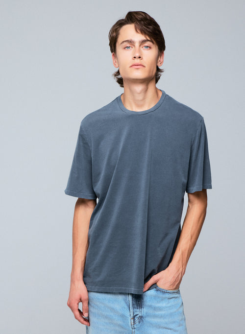 Graues Kurzarm-T-Shirt mit Rundhalsausschnitt aus Bio-Baumwolle / Elasthan - MAJESTIC FILATURES