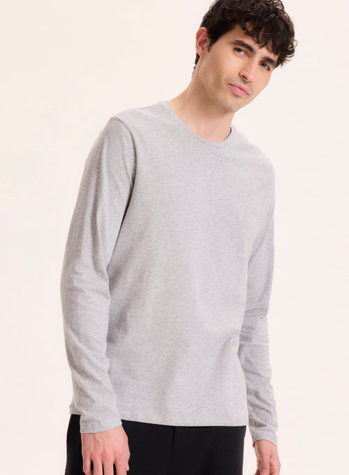 Tee shirt Gris Col Rond Manches Longues en Coton organique / Elasthanne - MAJESTIC FILATURES