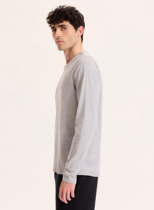 Tee shirt Gris Col Rond Manches Longues en Coton organique / Elasthanne - MAJESTIC FILATURES