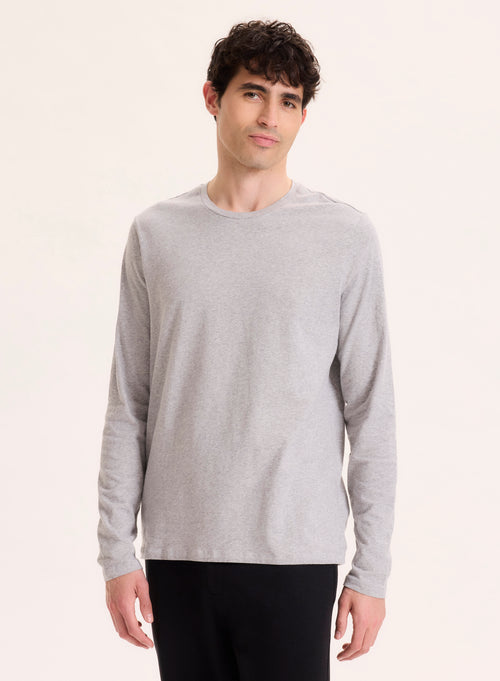 Tee shirt Gris Col Rond Manches Longues en Coton organique / Elasthanne - MAJESTIC FILATURES