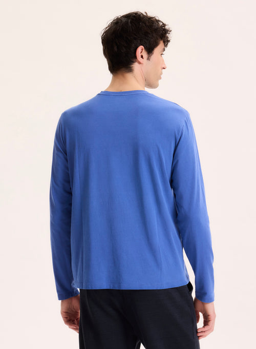 Blaues T-Shirt mit Rundhalsausschnitt und langen Ärmeln aus organischer Baumwolle - MAJESTIC FILATURES