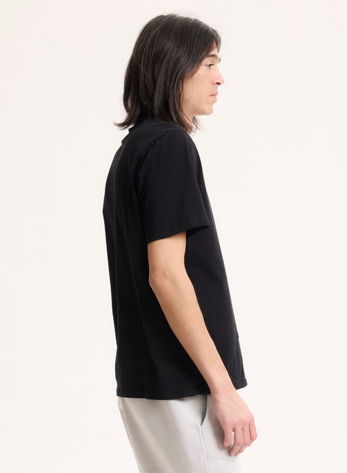T-shirt Noir Col V Manches Courtes en Coton organique / Elasthanne - MAJESTIC FILATURES