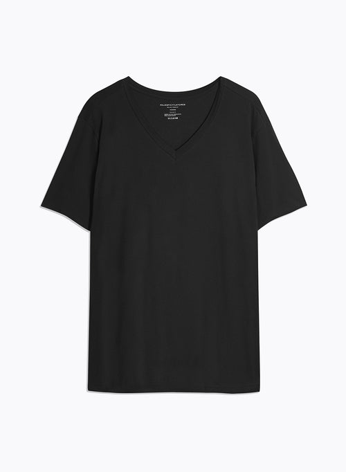 T-shirt Noir Col V Manches Courtes en Coton organique / Elasthanne - MAJESTIC FILATURES