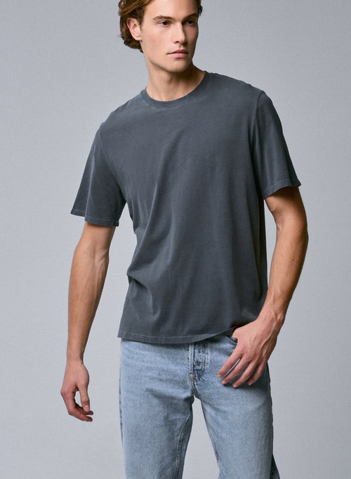 Graues Kurzarm-T-Shirt mit Rundhalsausschnitt aus Bio-Baumwolle / Elasthan - MAJESTIC FILATURES