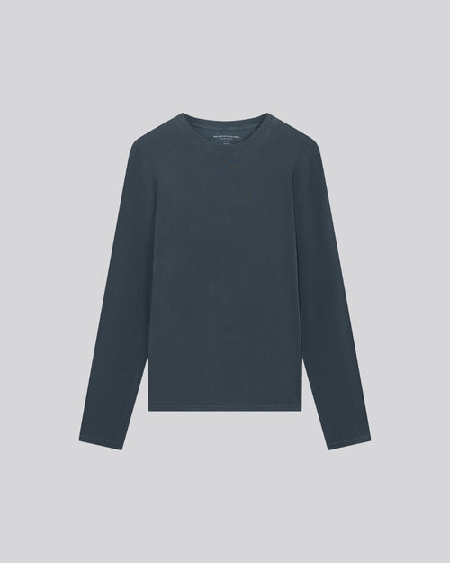 Graues Langarm-T-Shirt mit Rundhalsausschnitt aus Bio-Baumwolle / Elasthan - MAJESTIC FILATURES