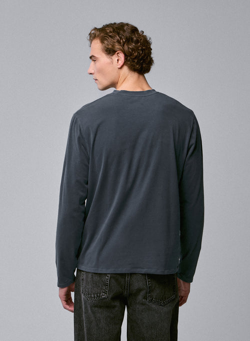 Graues Langarm-T-Shirt mit Rundhalsausschnitt aus Bio-Baumwolle / Elasthan - MAJESTIC FILATURES