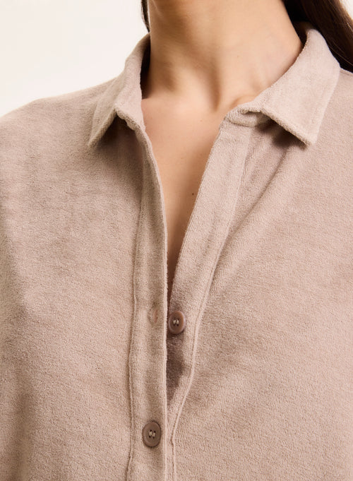 Chemise Beige Col Chemise Manches Coudes en Coton / Modal - MAJESTIC FILATURES