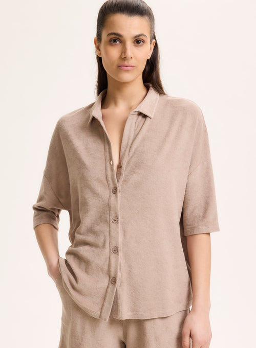 Chemise Beige Col Chemise Manches Coudes en Coton / Modal - MAJESTIC FILATURES