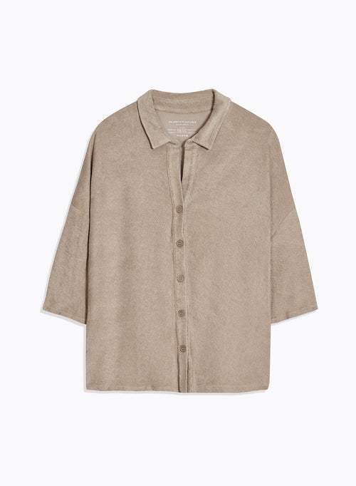 Chemise Beige Col Chemise Manches Coudes en Coton / Modal - MAJESTIC FILATURES