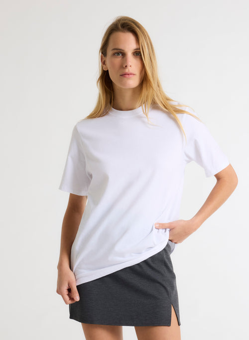 T-shirt Blanc Col Rond Manches Courtes en Coton organique / Coton recyclé - MAJESTIC FILATURES