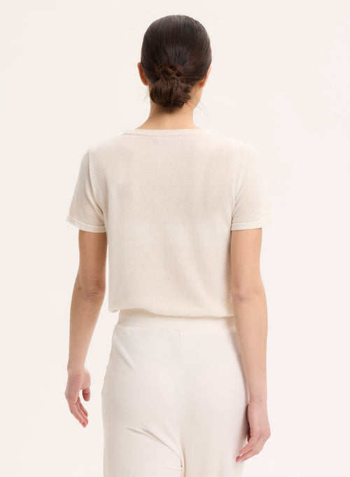 T-shirt Écru Col Rond Manches Courtes en 100% Cachemire - MAJESTIC FILATURES