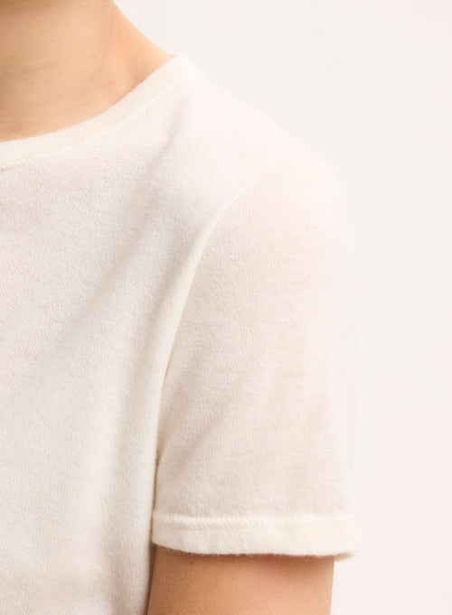 T-shirt Écru Col Rond Manches Courtes en 100% Cachemire - MAJESTIC FILATURES