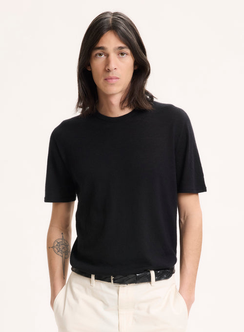 T-shirt Noir Col Rond Manches Courtes en 100% Cachemire - MAJESTIC FILATURES