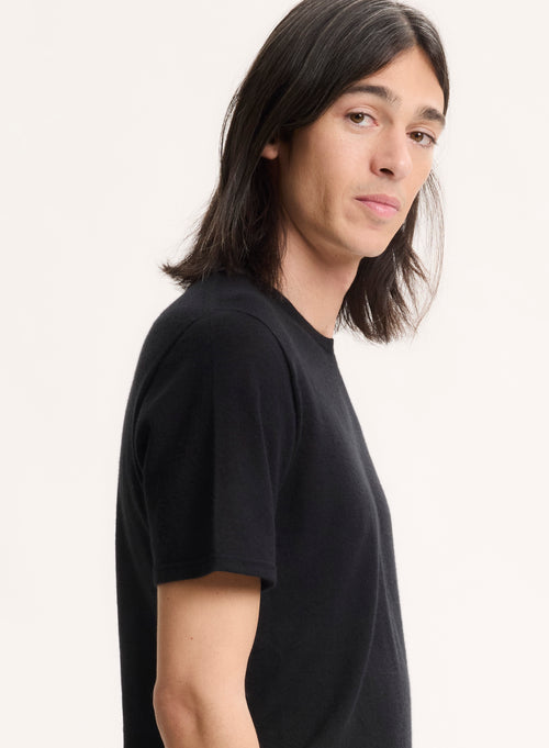 T-shirt Noir Col Rond Manches Courtes en 100% Cachemire - MAJESTIC FILATURES