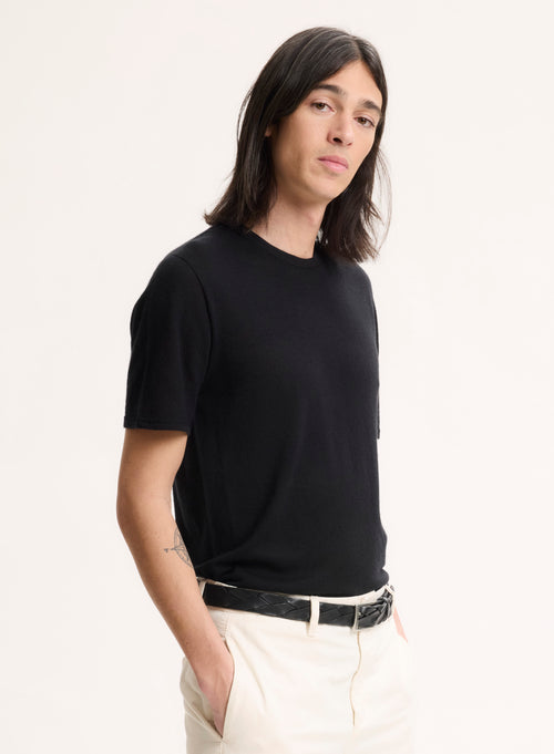 T-shirt Noir Col Rond Manches Courtes en 100% Cachemire - MAJESTIC FILATURES