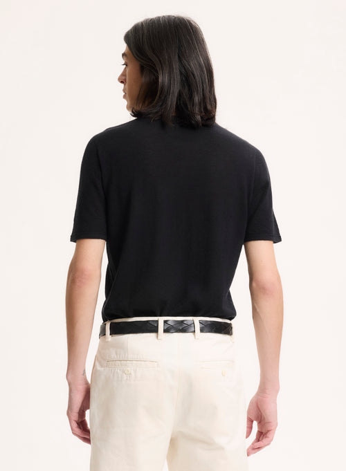 T-shirt Noir Col Rond Manches Courtes en 100% Cachemire - MAJESTIC FILATURES