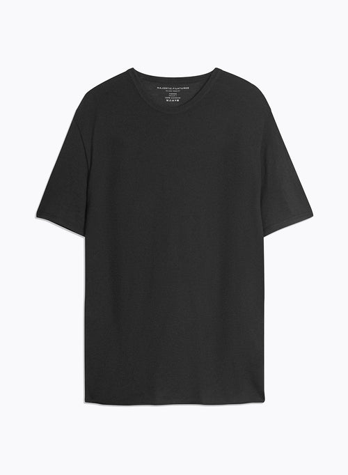 T-shirt Noir Col Rond Manches Courtes en 100% Cachemire - MAJESTIC FILATURES