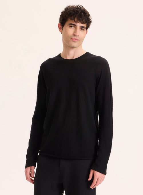 T-shirt Noir Col Rond Manches Longues en 100% Cachemire - MAJESTIC FILATURES