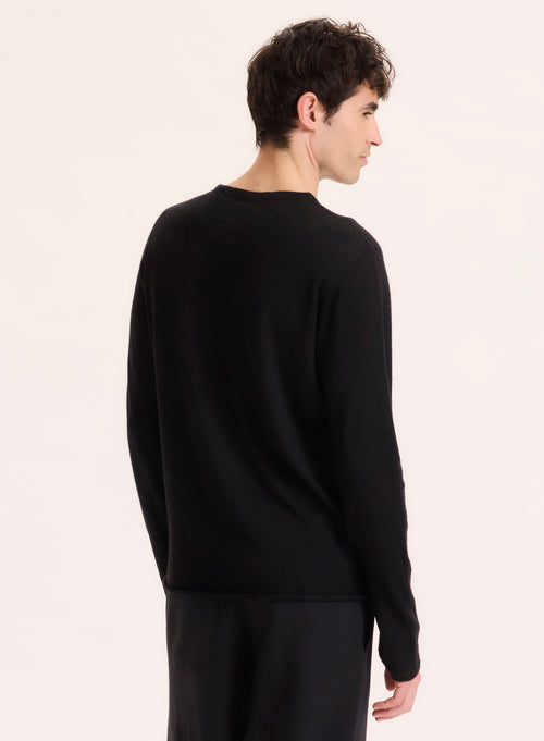 T-shirt Noir Col Rond Manches Longues en 100% Cachemire - MAJESTIC FILATURES