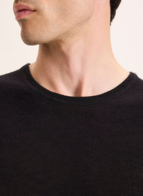 T-shirt Noir Col Rond Manches Longues en 100% Cachemire - MAJESTIC FILATURES