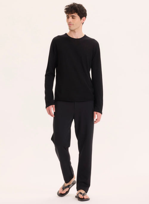 T-shirt Noir Col Rond Manches Longues en 100% Cachemire - MAJESTIC FILATURES