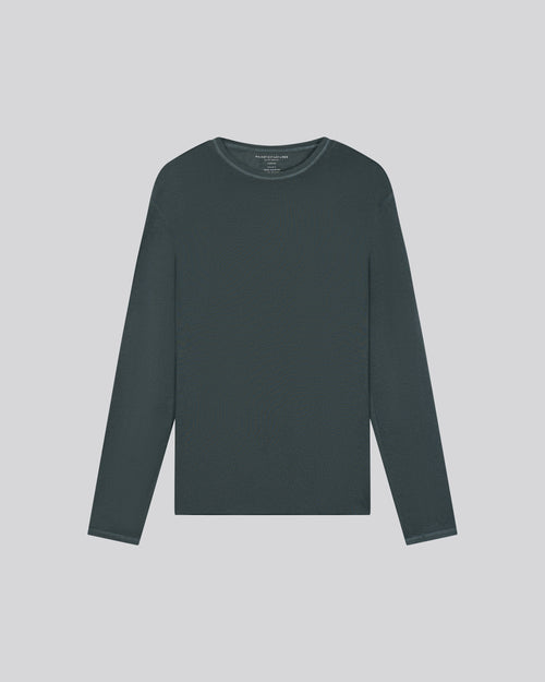 T-shirt Gris Col Rond Manches Longues en Cachemire - MAJESTIC FILATURES