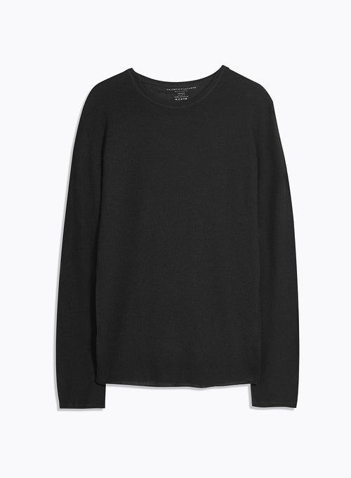 T-shirt Noir Col Rond Manches Longues en 100% Cachemire - MAJESTIC FILATURES