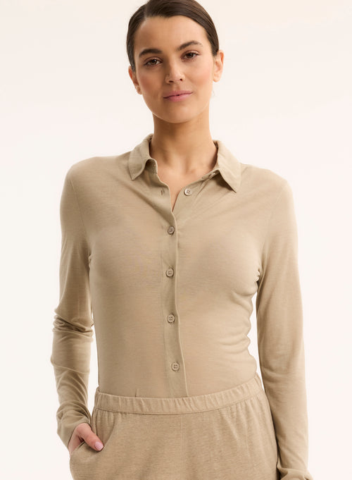 Chemise Beige Col Chemise Manches Longues - MAJESTIC FILATURES