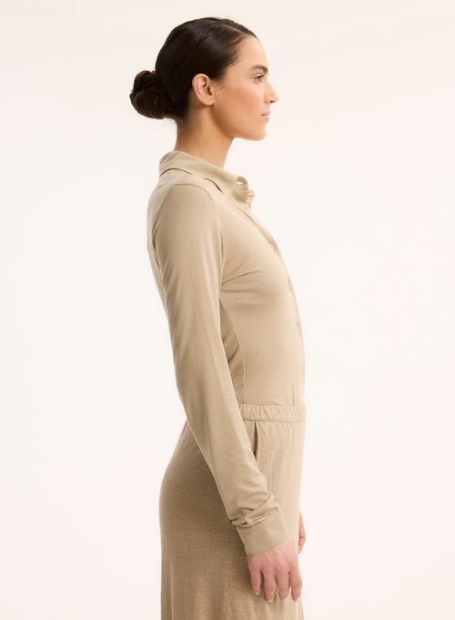 Chemise Beige Col Chemise Manches Longues - MAJESTIC FILATURES