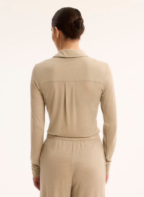 Chemise Beige Col Chemise Manches Longues - MAJESTIC FILATURES