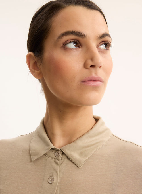 Chemise Beige Col Chemise Manches Longues - MAJESTIC FILATURES