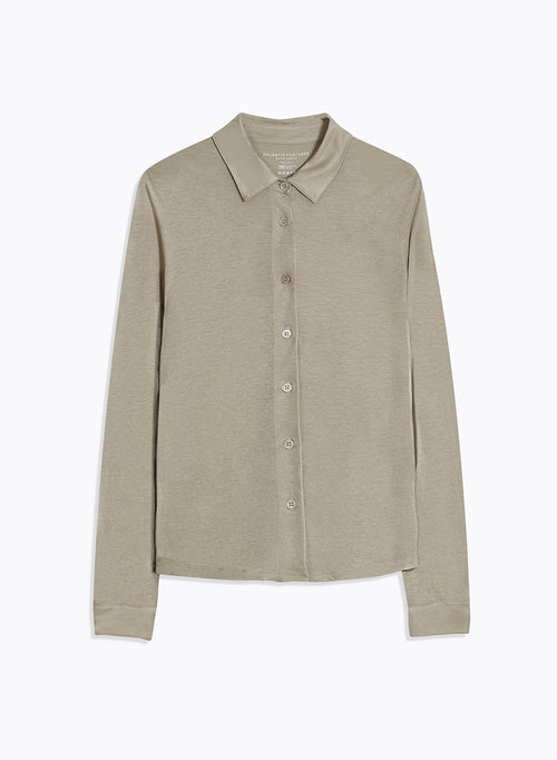 Chemise Beige Col Chemise Manches Longues - MAJESTIC FILATURES
