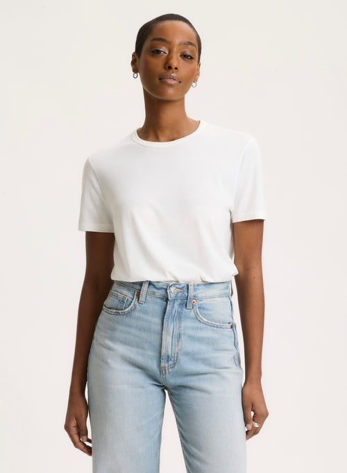 T-shirt Milk Manches Courtes Col Rond en Lyocell, Tencel et Coton - MAJESTIC FILATURES