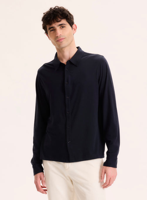Chemise Marine Col Chemise Manches Longues en Lyocell / Tencel / Coton organique - MAJESTIC FILATURES