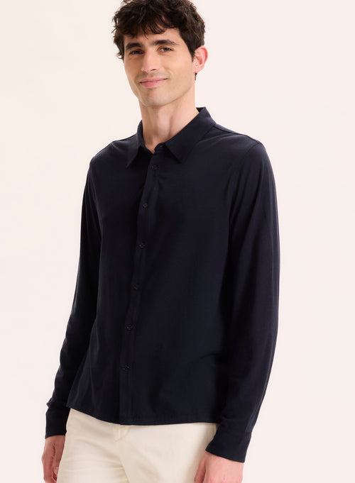 Chemise Marine Col Chemise Manches Longues en Lyocell / Tencel / Coton organique - MAJESTIC FILATURES