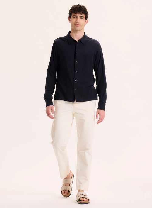 Chemise Marine Col Chemise Manches Longues en Lyocell / Tencel / Coton organique - MAJESTIC FILATURES