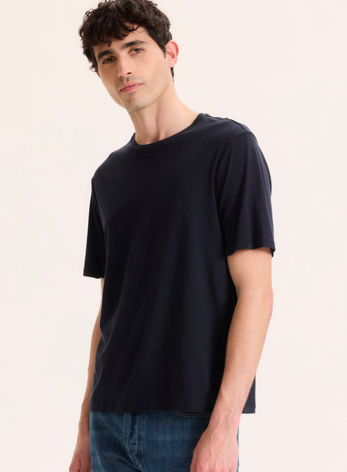 Tee shirt Marine Col Rond Manches Courtes en Lyocell / Tencel / Coton organique - MAJESTIC FILATURES