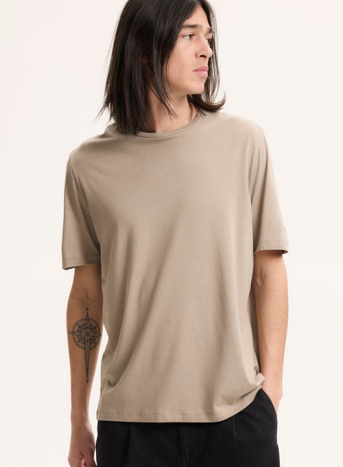 T-shirt Beige Col Rond Manches Courtes en Lyocell / Tencel / Coton organique - MAJESTIC FILATURES