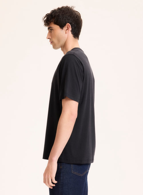 T-shirt Noir Col Rond Manches Courtes en Lyocell / Tencel / Coton organique - MAJESTIC FILATURES