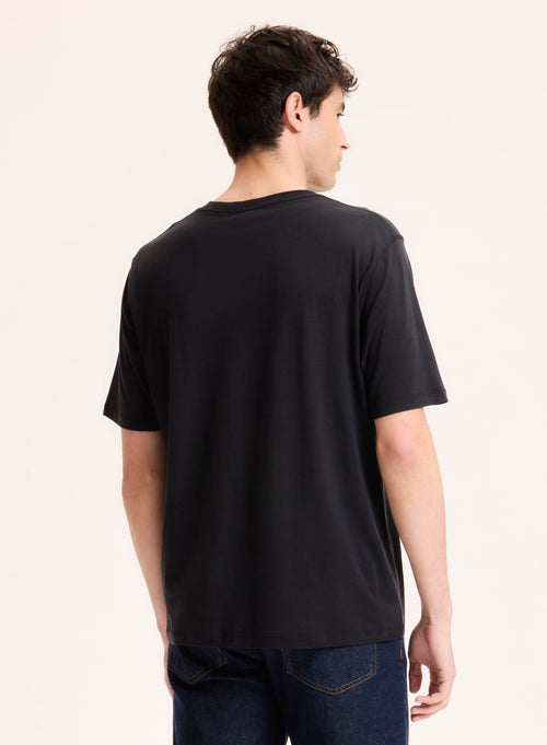 T-shirt Noir Col Rond Manches Courtes en Lyocell / Tencel / Coton organique - MAJESTIC FILATURES