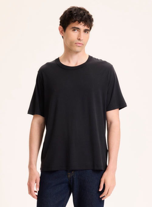 T-shirt Noir Col Rond Manches Courtes en Lyocell / Tencel / Coton organique - MAJESTIC FILATURES