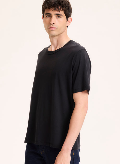T-shirt Noir Col Rond Manches Courtes en Lyocell / Tencel / Coton organique - MAJESTIC FILATURES