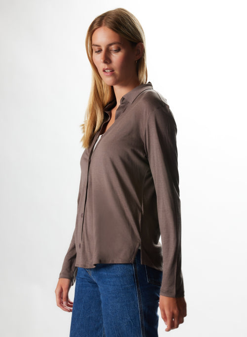 Chemise Ecorce Manches Longues en Soie / Coton - MAJESTIC FILATURES